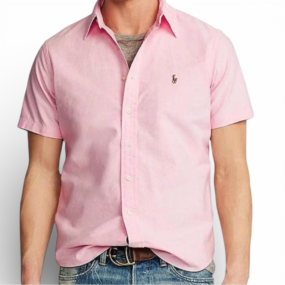 Ralph Lauren Men’s Light Pink Button Down Shirt Short Sleeve Classic Prep